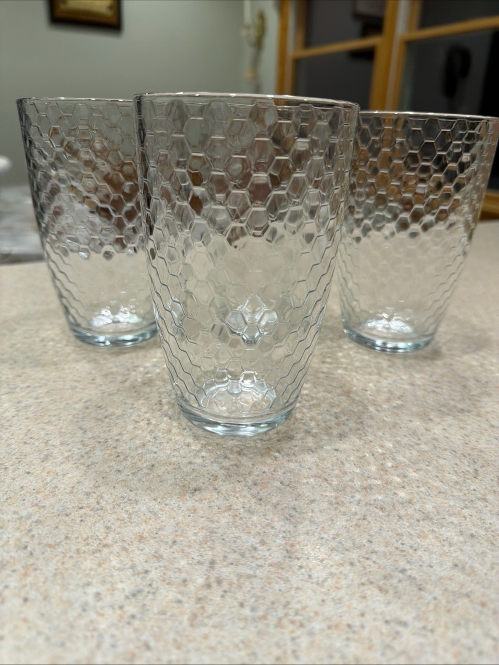Vintage Pasabuhce Clear Hex-Pattern Glass 5.5 in Tumblers - Set of 4 honeycomb